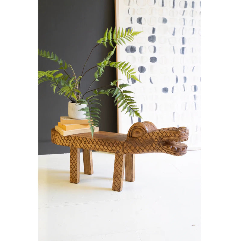 Carved Teak Wood Crocodile Bench