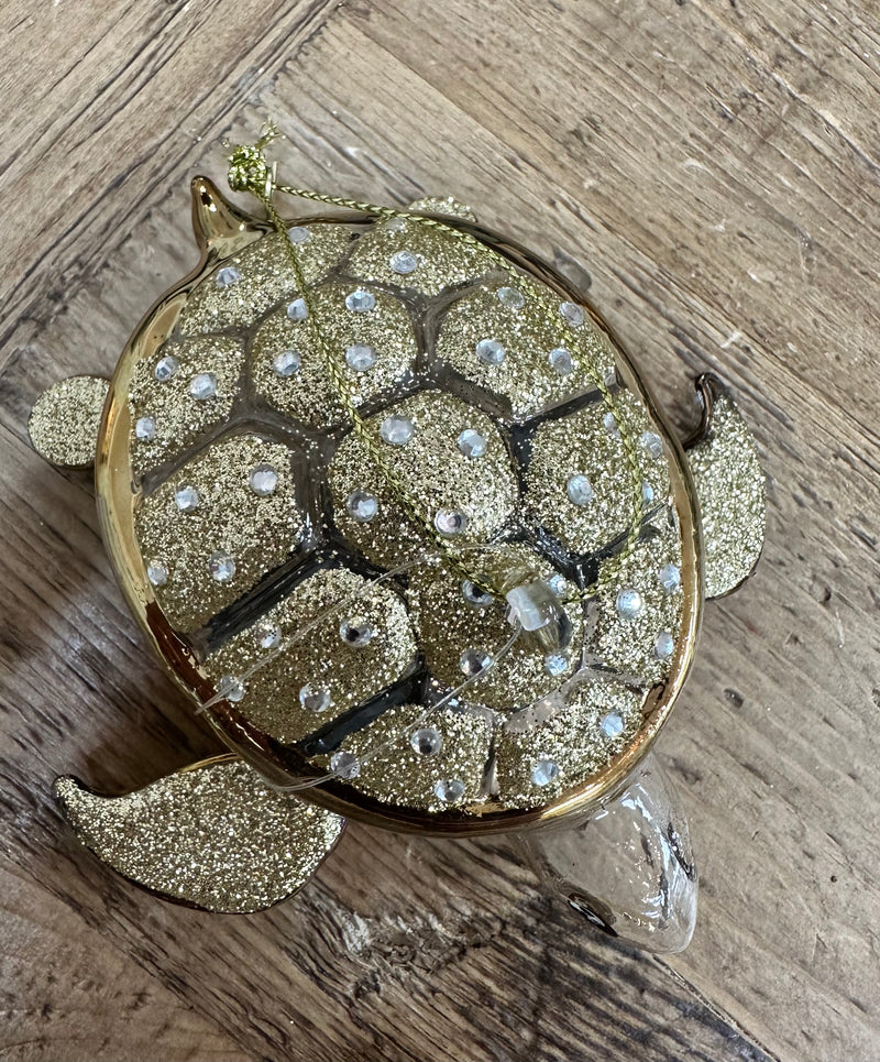 Ornament Glass Gold/Diamonds Turtle