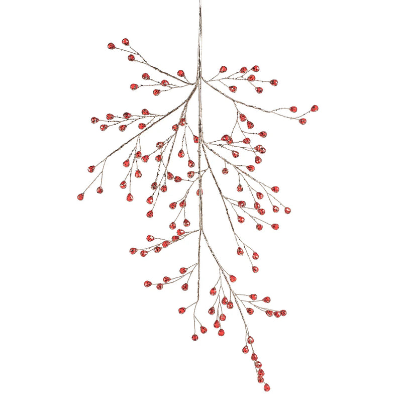 Beaded Glass Berry Branch - Red and Gold