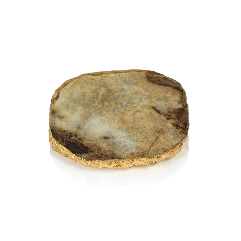 Agate Marble Glass Coaster with Gold Rim