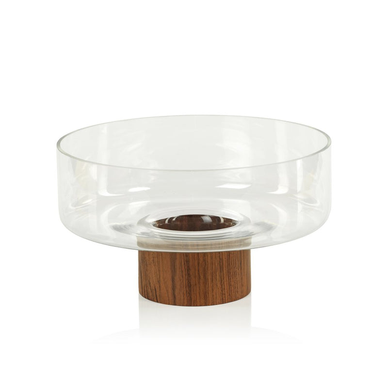 West Indies Glass Bowl on Walnut Wood Base - Medium