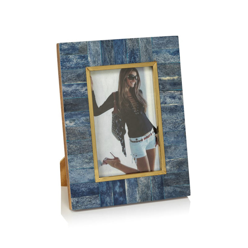 Biarritz Bone Photo Frame with Inner Brass Trim - Blue