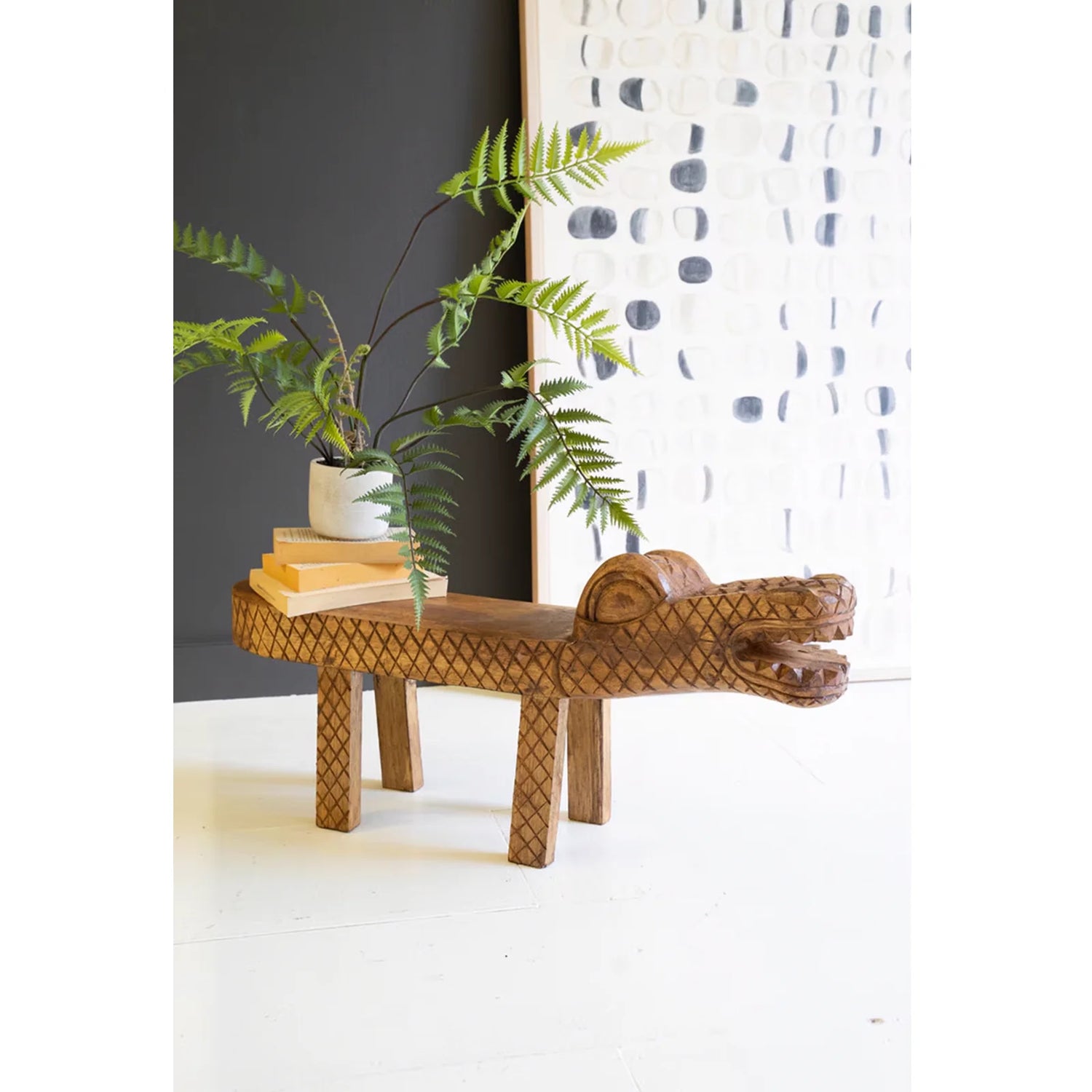 Carved Teak Wood Crocodile Bench