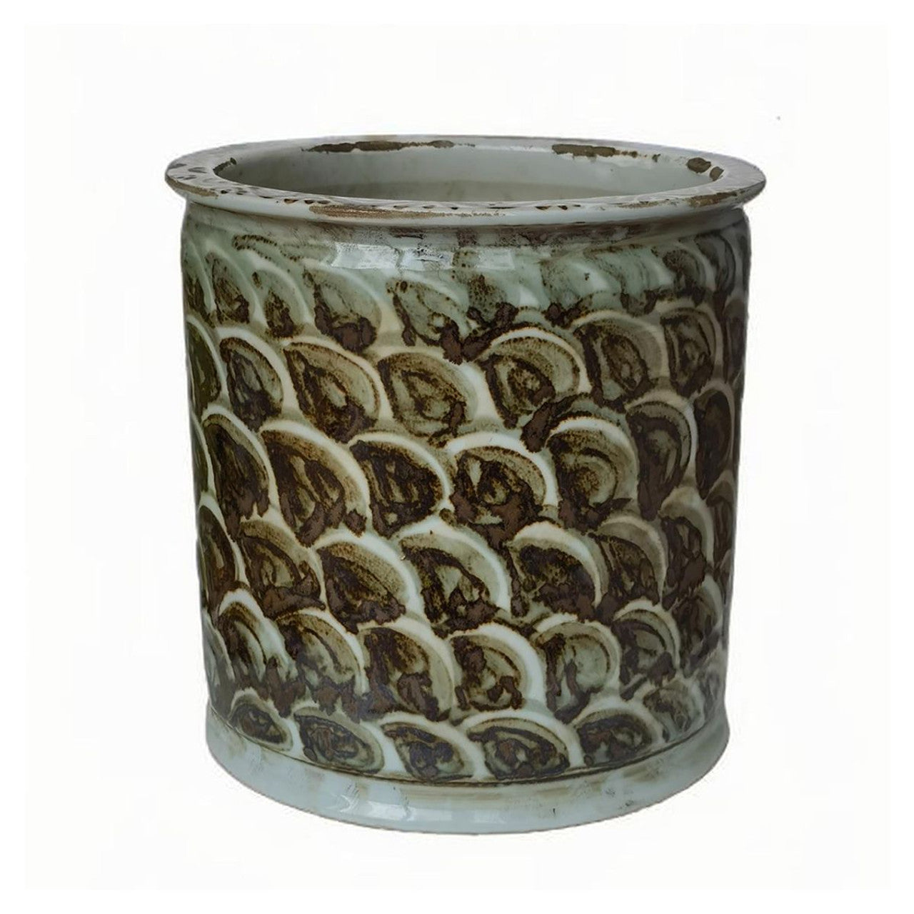 Rustic Brown Fish Scale Orchid Pot Small