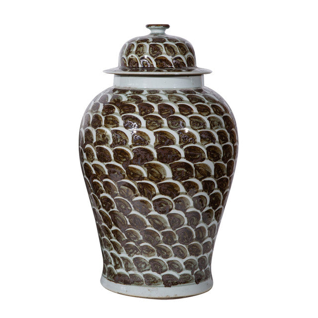 Rusty Brown Fish Scale Temple Jar