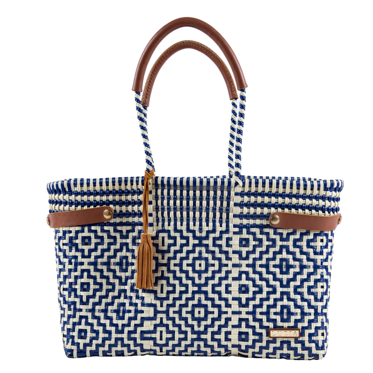 BASKET JUMBO CROSS DIAMOND NAVY BLUE BEIGE