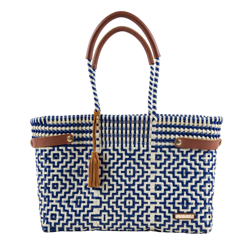 BASKET JUMBO CROSS DIAMOND NAVY BLUE BEIGE