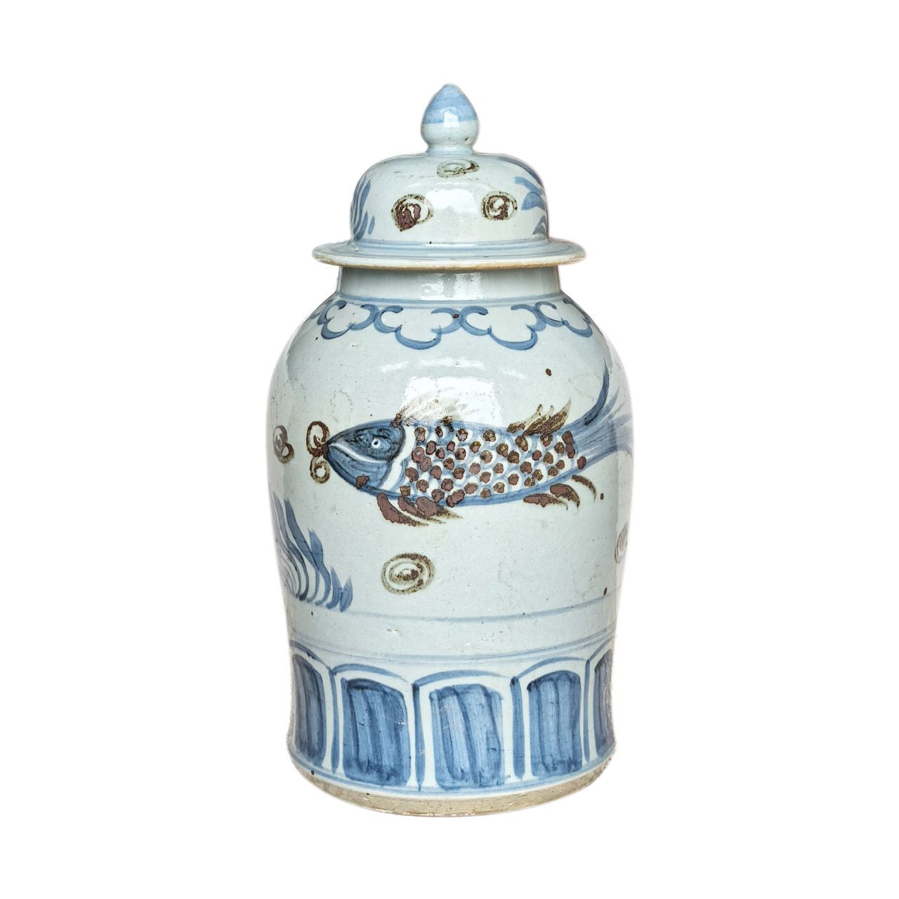 Barclay Butera Porcelain Temple Jar Splashing Koi