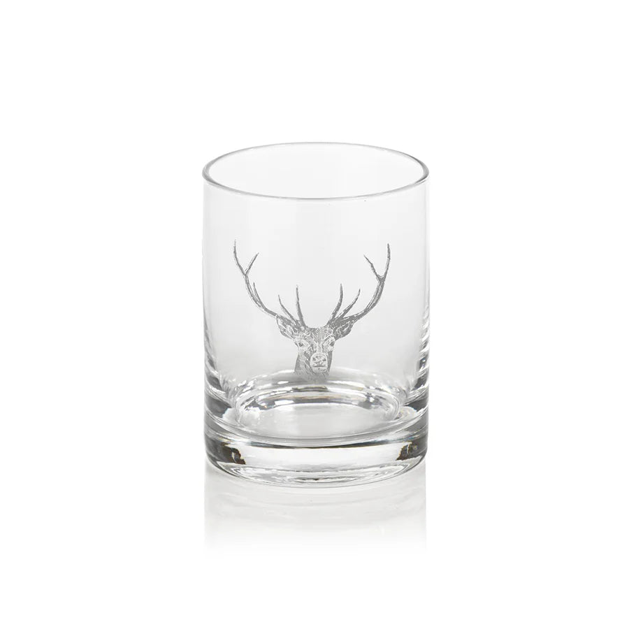 Stag Head Design Double Old Fashioned Glass