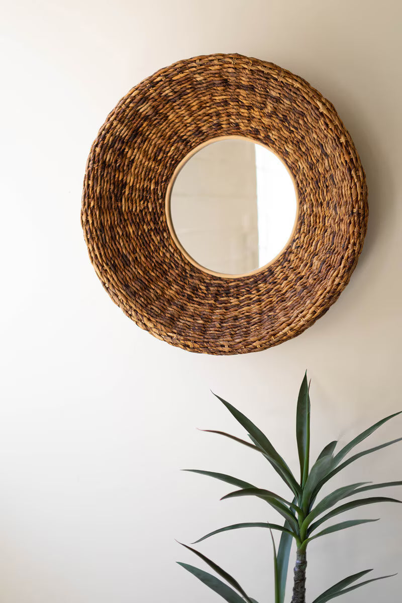 ROUND BANANA FIBER FRAMED MIRROR
