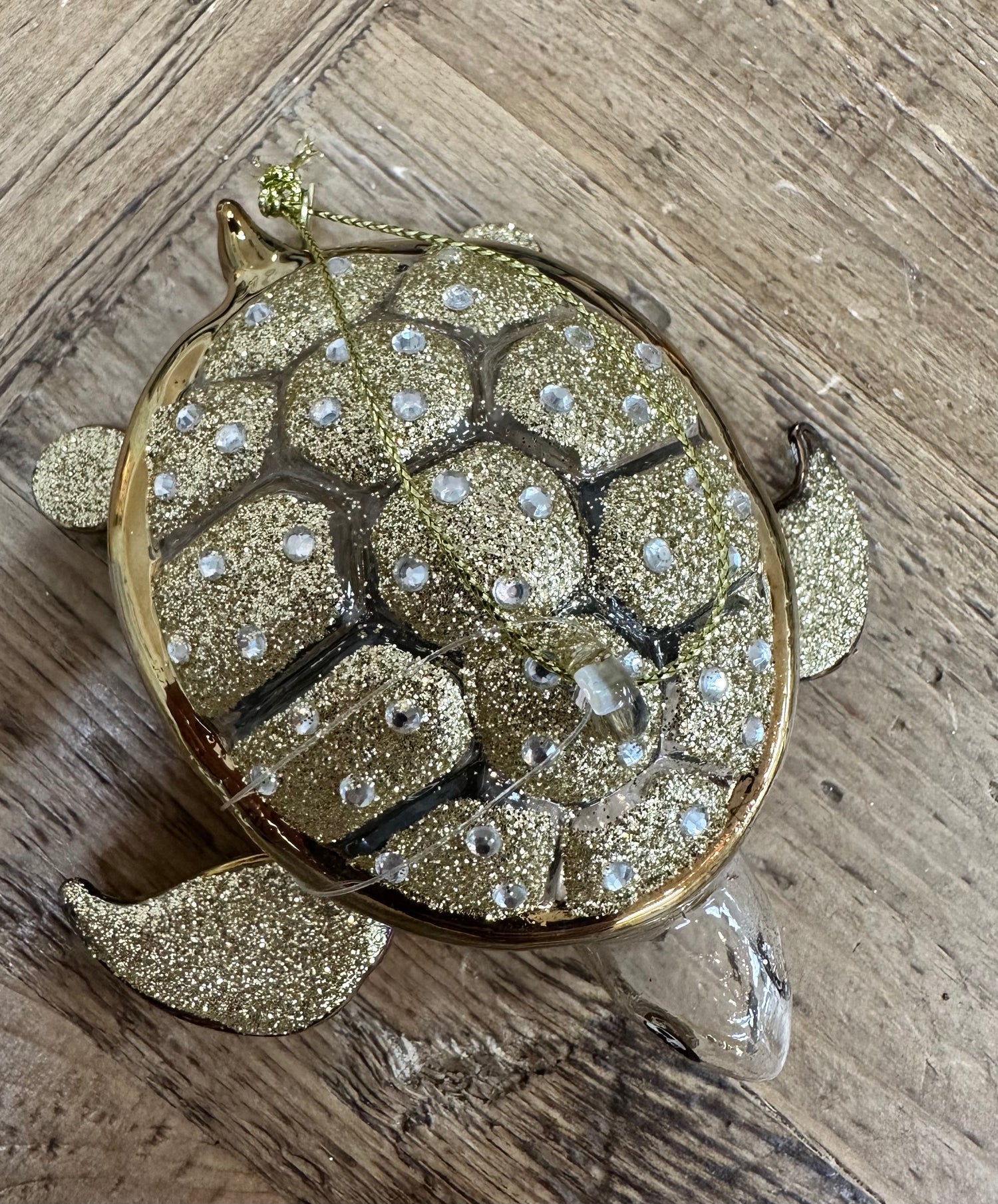 Ornament Glass Gold/Diamonds Turtle