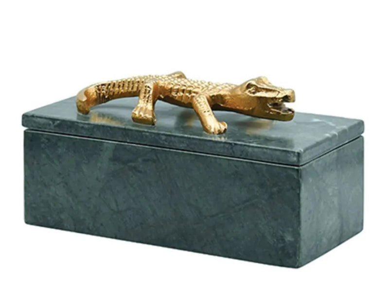 Green Marble Box with Brass Aligator Handle