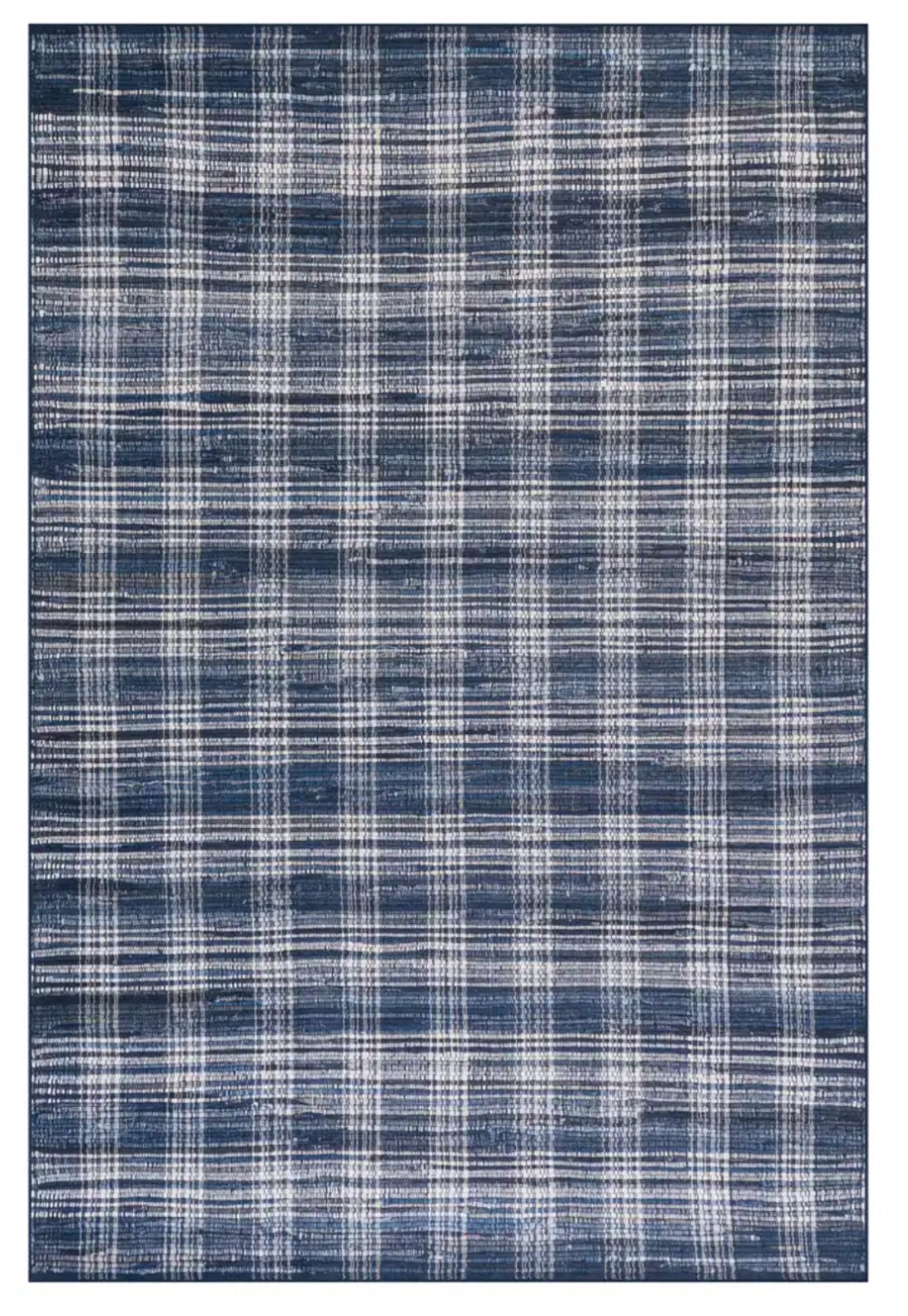 Denim Plaid Machine Washable Rug