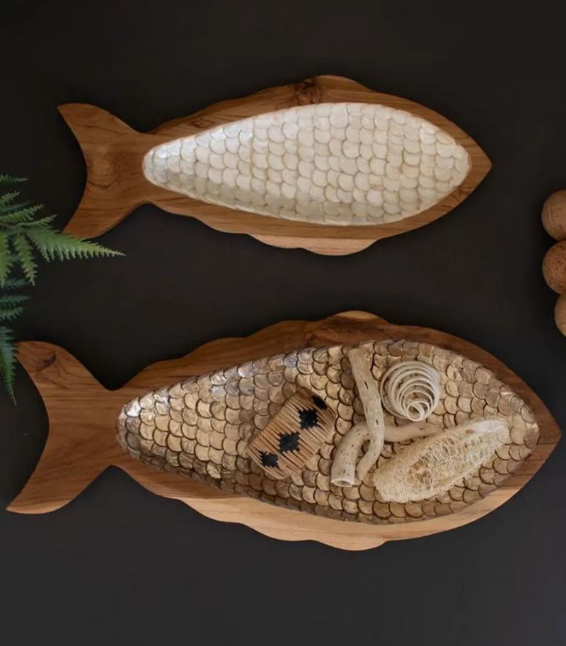Carved Teak Fish with Capiz Detail