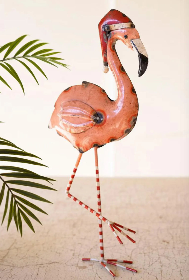 Recycled Painted Metal Christmas Flamingo