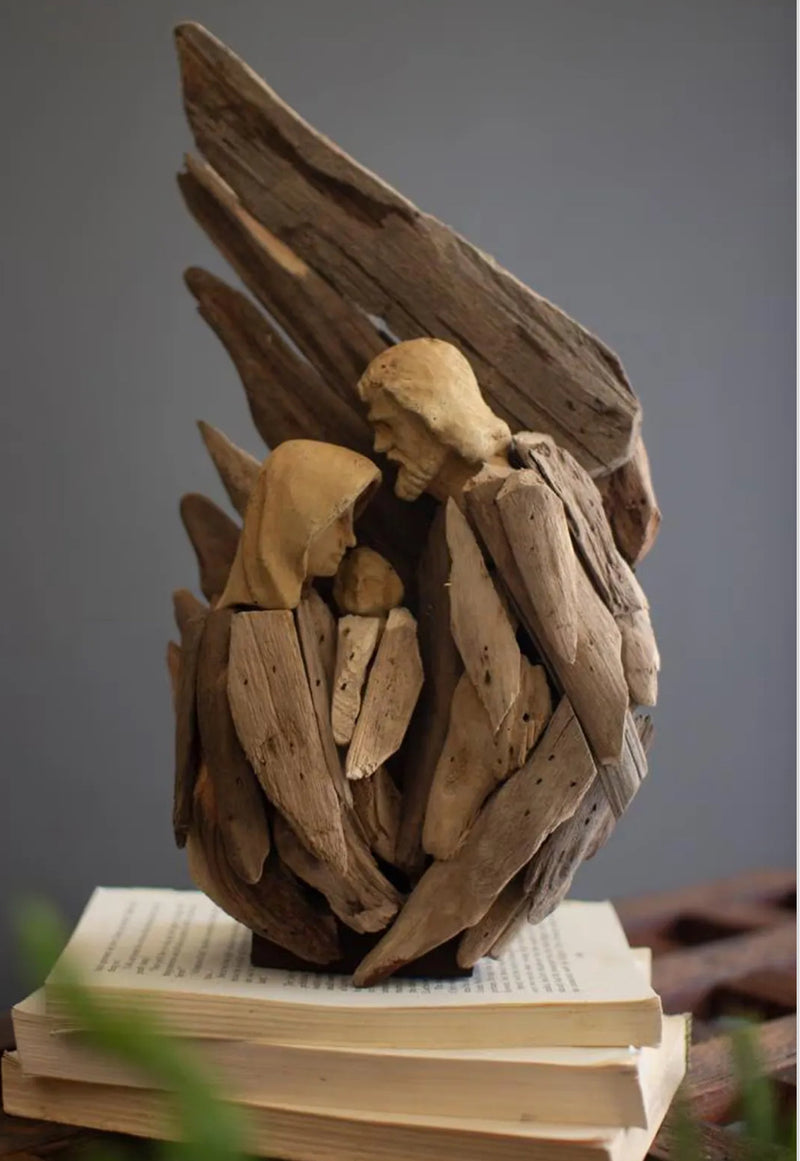 Driftwood Mary, Joseph and Jesus with Wings