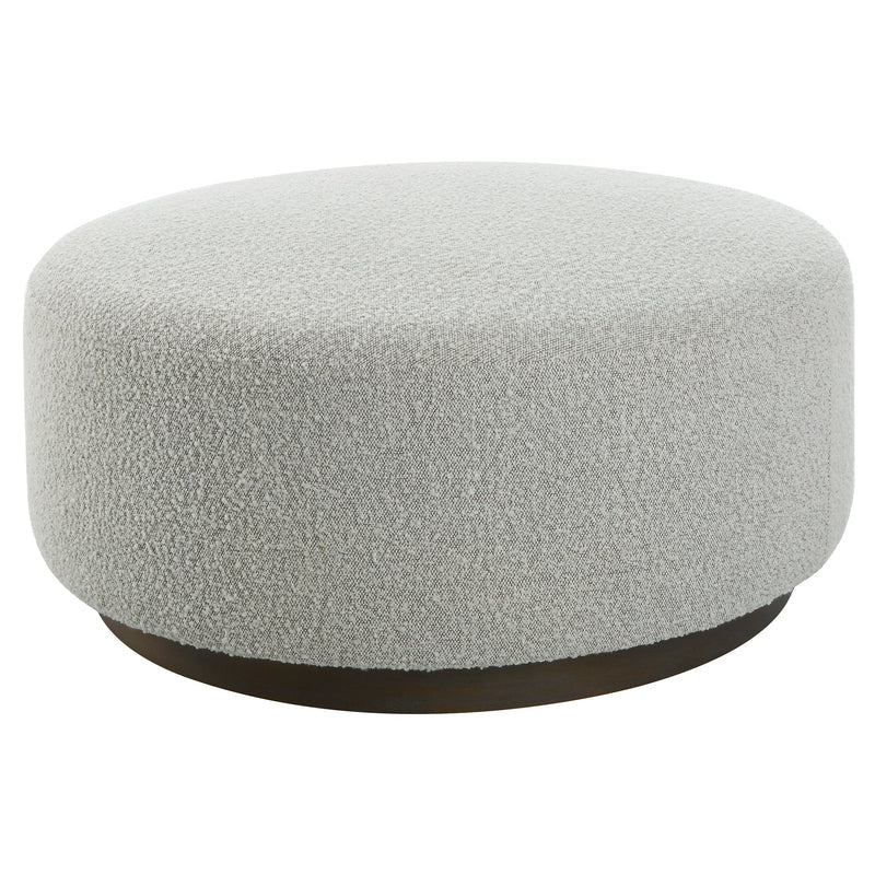 Avila Ivory & Gray Boucle Fabric Round Ottoman