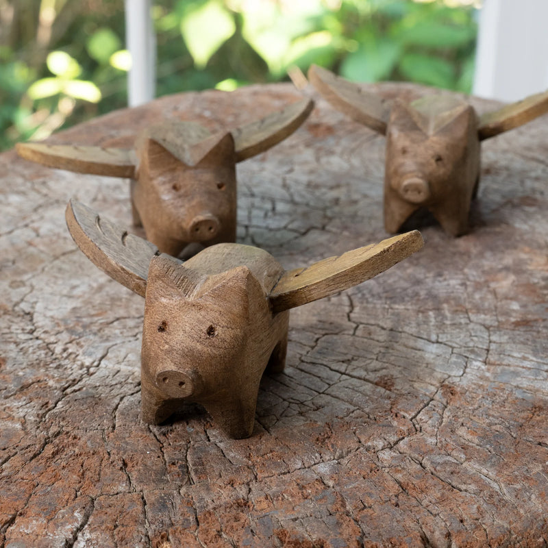 Handcarved Wooden Flying Pigs