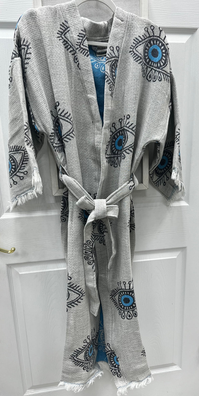Evil Eye Hand Printed Kimono Natural
