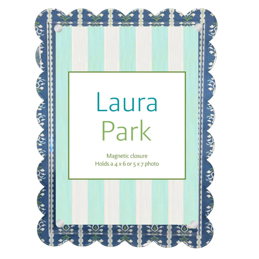 Rosemary Stripe Indigo Scalloped Picture Frame