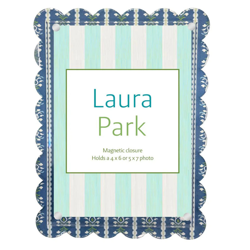 Rosemary Stripe Indigo Scalloped Picture Frame