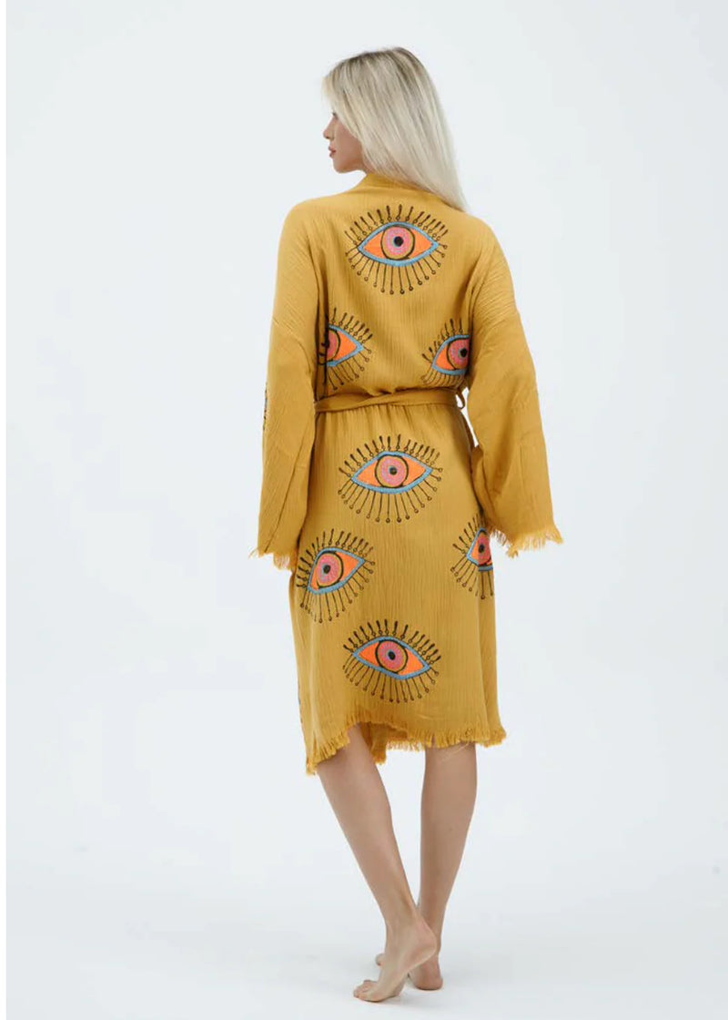 Evil Eye Hand Printed Kimono Natural