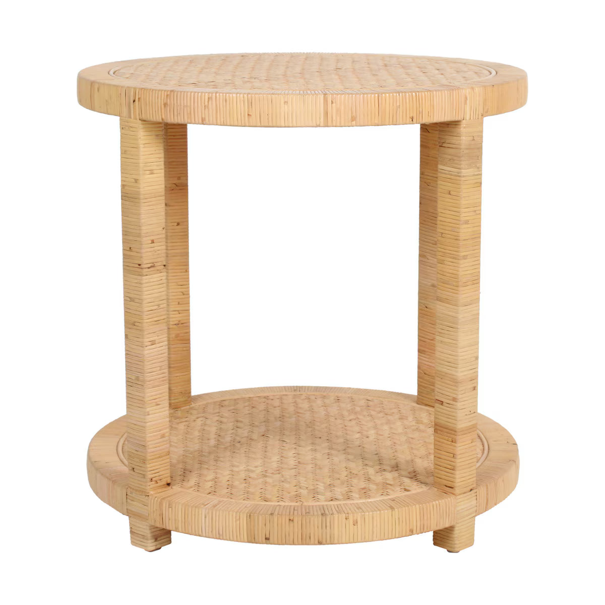Ellison Round Rattan Side Table With Shelf