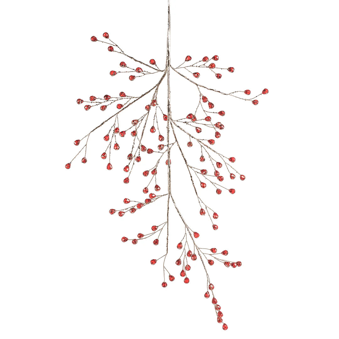 Beaded Glass Berry Branch - Red and Gold