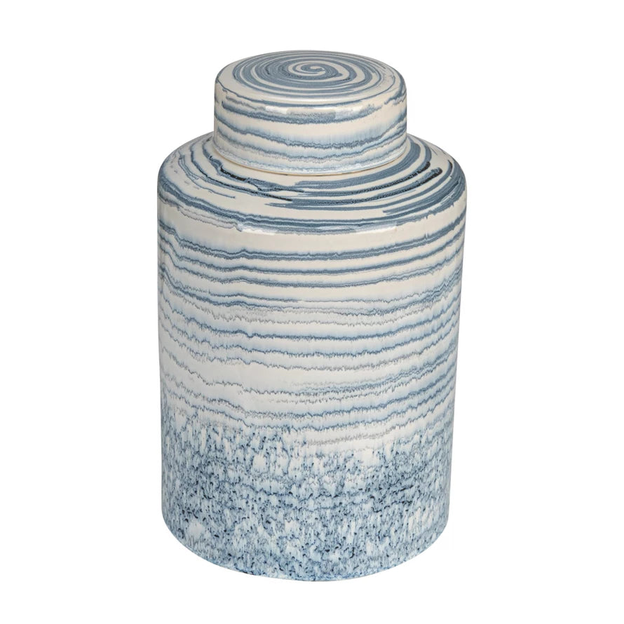 Blue & White Striped Jar