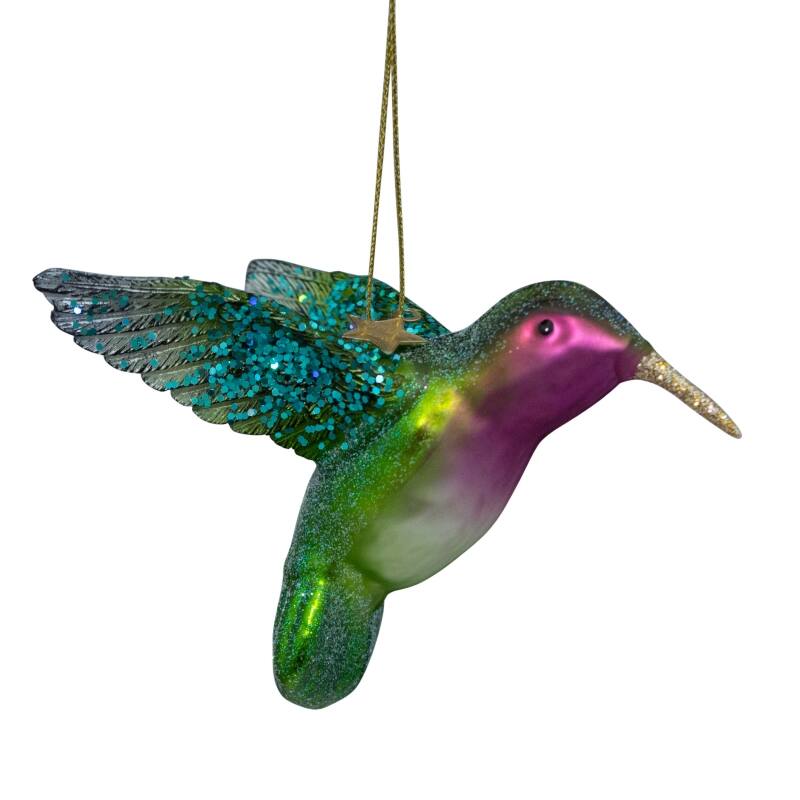 Ornament Glass Green/Purple Hummingbird