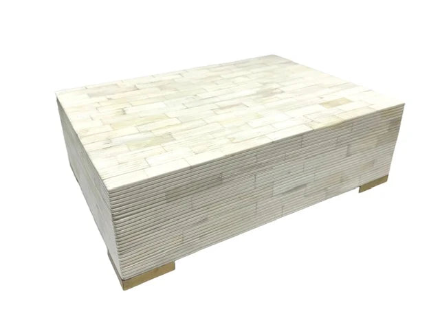 Medium Bone Hand Carved Box with brass legs