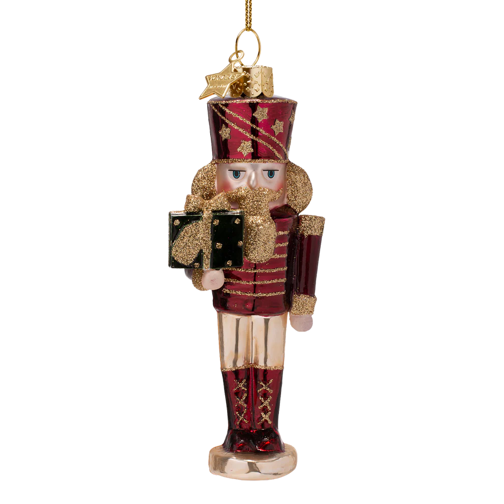 Ornament Glass Burgundy Nutcracker