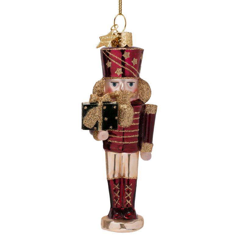 Ornament Glass Burgundy Nutcracker