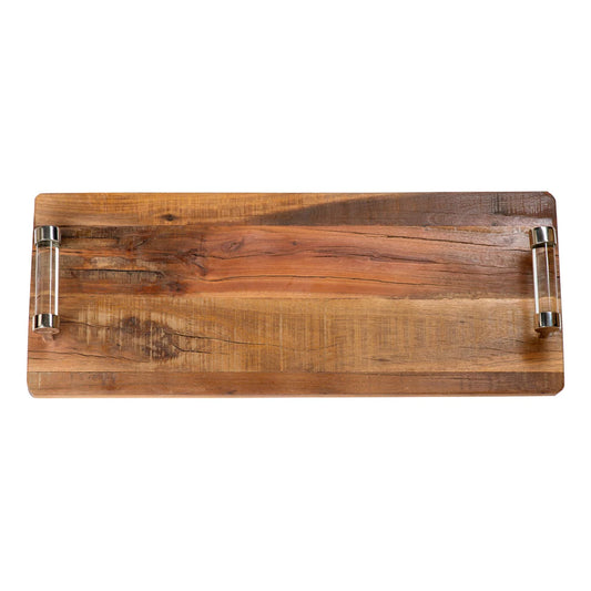 Tray Rough Wood w/glass rod handle