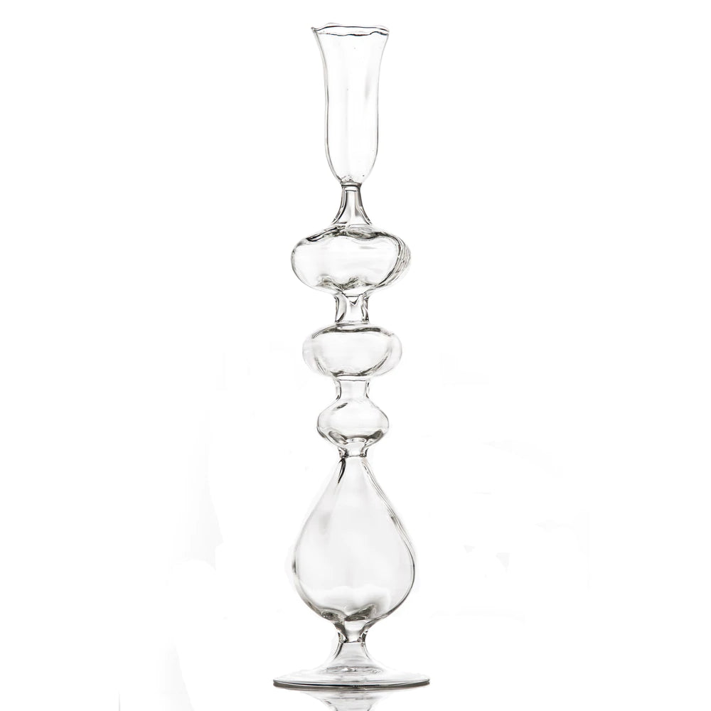 Clear Glass Candlestick large ball at base