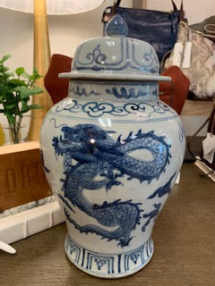 Blue and White Porcelain Temple Jar with Dragon