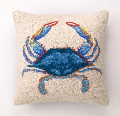 BLUE CRAB HOOK PILLOW 16X16