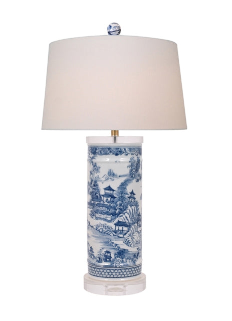 B/W Porcelain Chinoiserie Vase Lamp