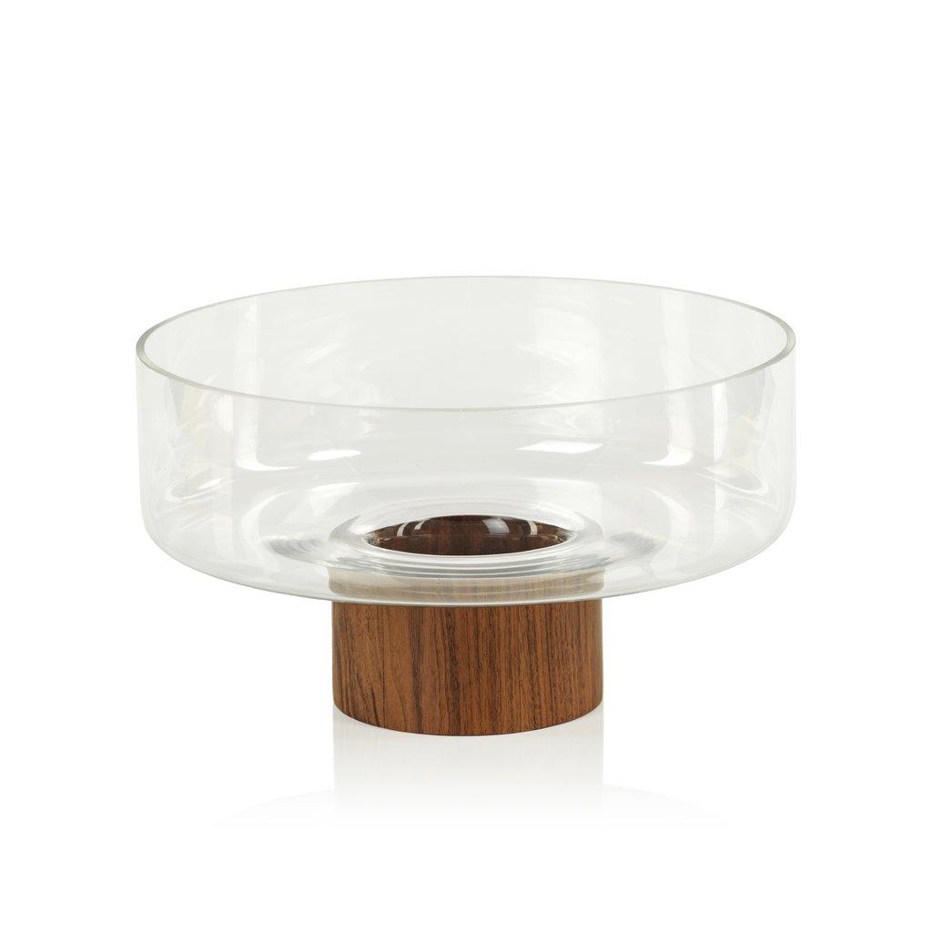 West Indies Glass Bowl on Walnut Wood Base - Medium