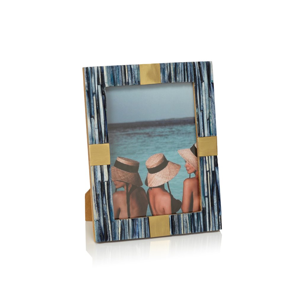 Palermo Blue Bone Inlay Photo Frame with Brass Trim - Sky Blue