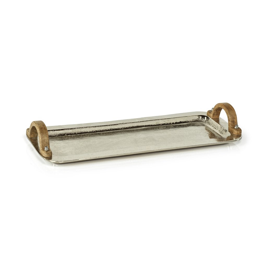 Barcelona Nickel Aluminum Tray with Wooden Handles - Small