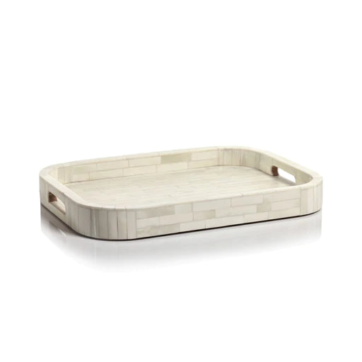 Maha White Bone Tray with Rounded Corners
