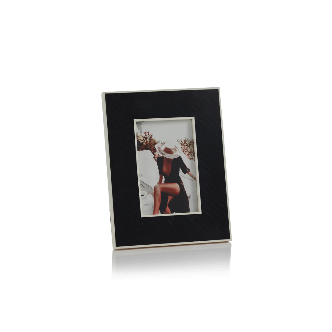 Black Bone Inlay Design Photo Frame with White
