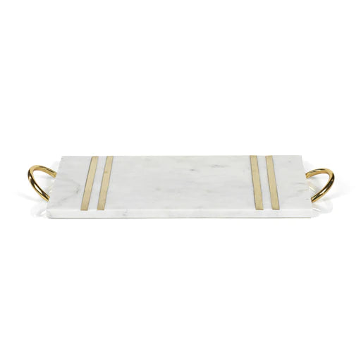 Rectangule marble tray with Brass handles
