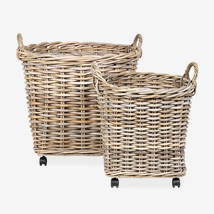 Mona Round Rattan Storage Baskets with Wheels