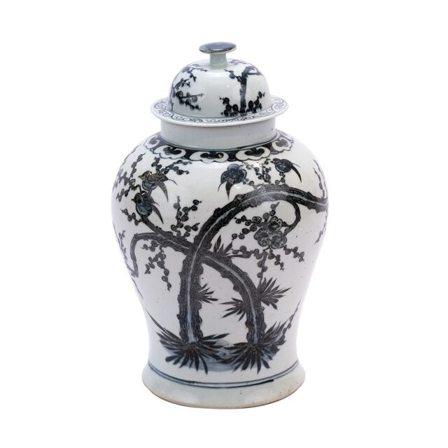 Indigo Temple Jar Magpie on Treetop